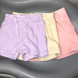 Girls 12-18M pastel shorts with drawstring (3 pairs) pink, purple, & yellow